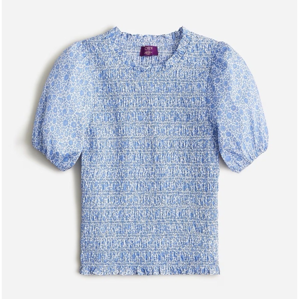 J. Crew Smocked Top M Liberty D'Anjo Floral Puff Sleeve Cottagecore Coquette